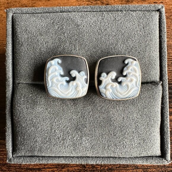 David Yurman Waves Cufflinks w/ Carved White Agate - RARE - Picture 3 of 14